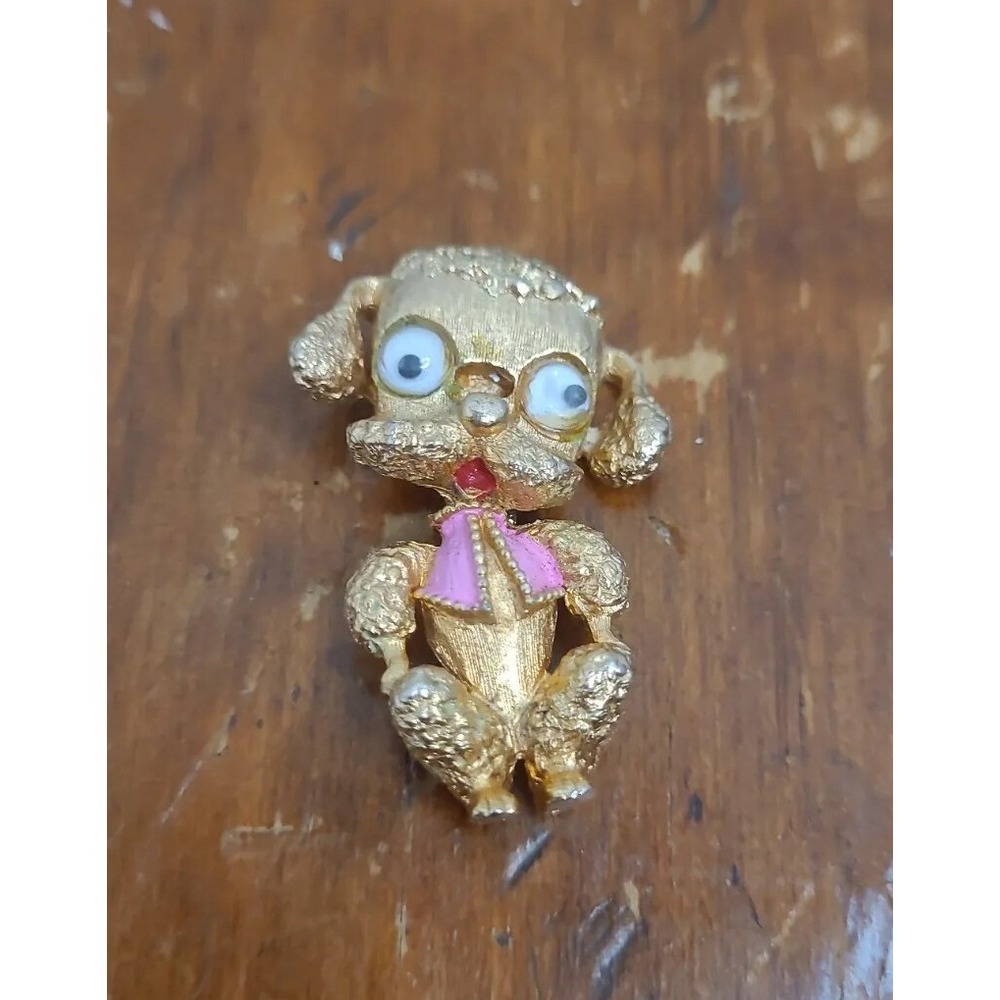 Vintage Poodle Dog Googly Eyes Pin Brooch Signed JJ